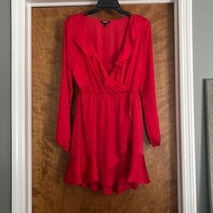 Express long sleeve ruffled knee length dress